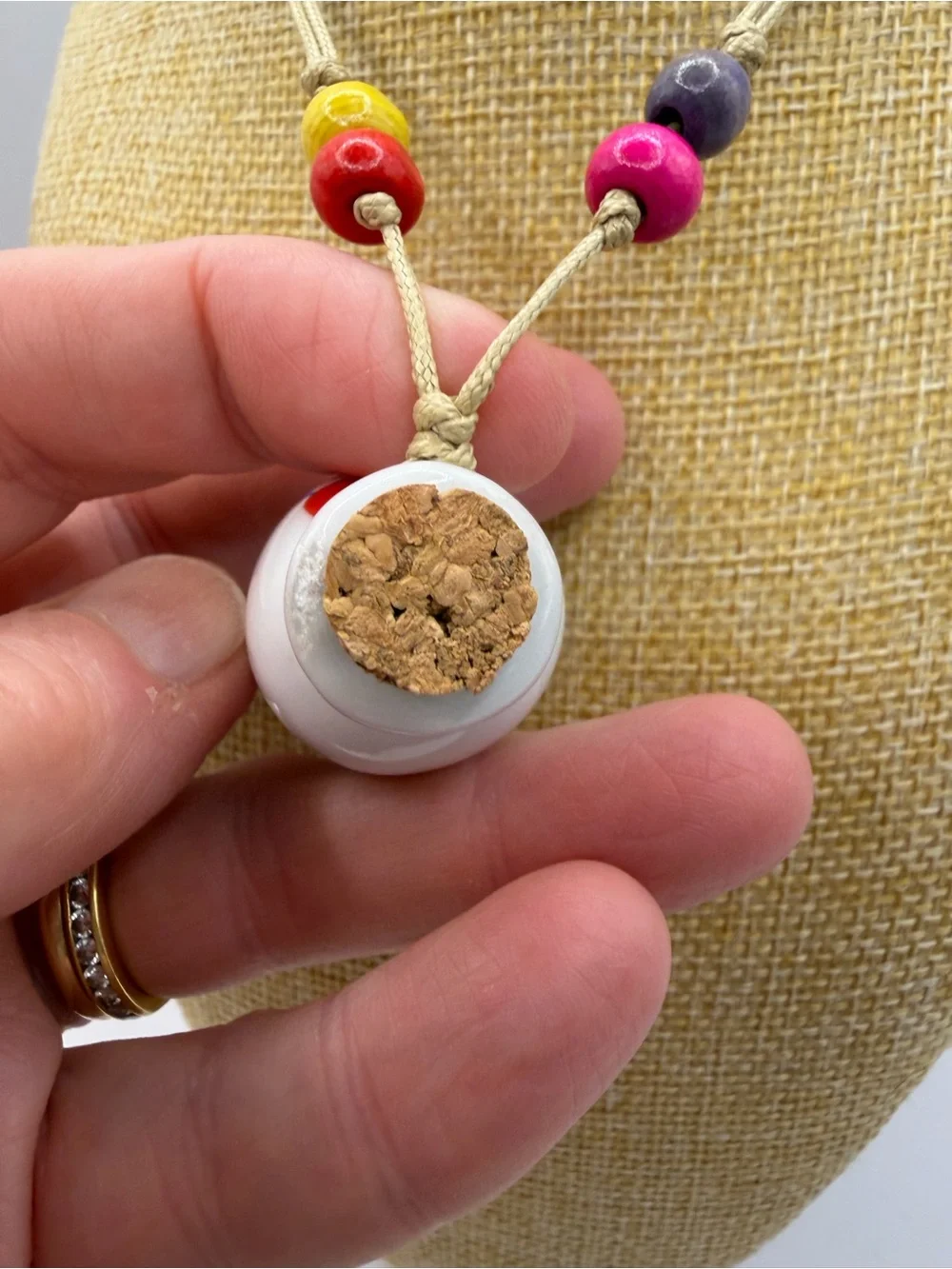 Hand Blown Colorful Corked Ceramic Urn Necklace For Perfume, Ashes, Potions.